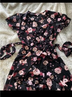 Candie's Black Dress with Pink Floral Print